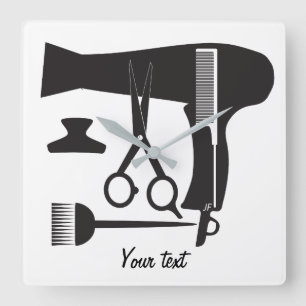 Hairstyles tools square wall clock