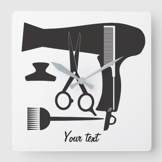 Hairstyles tools square wall clock (Front)