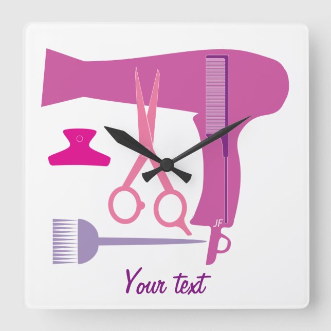 Hairstyles tools square wall clock (Front)