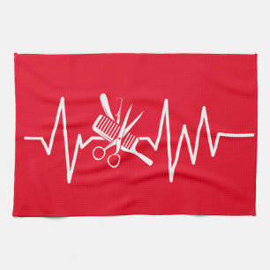 Hairstylist - Barber Scissors Comb Heartbeat Kitch Tea Towel