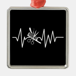 Hairstylist - Barber Scissors Comb Heartbeat Metal Ornament