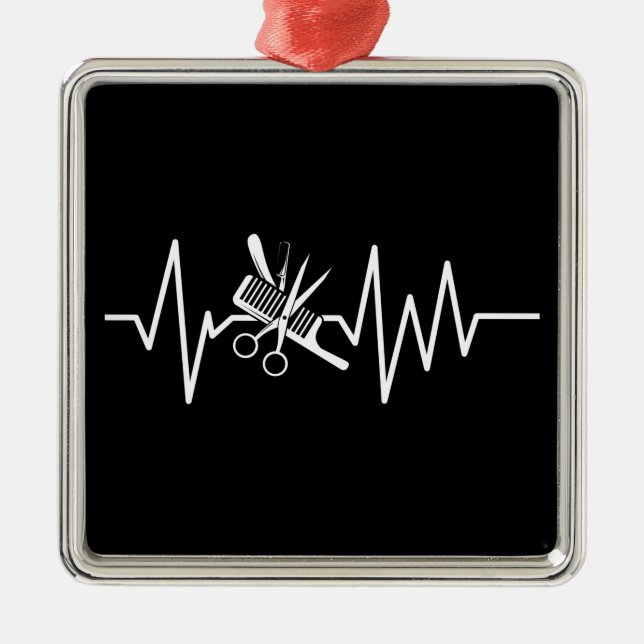 Hairstylist - Barber Scissors Comb Heartbeat Metal Ornament (Front)