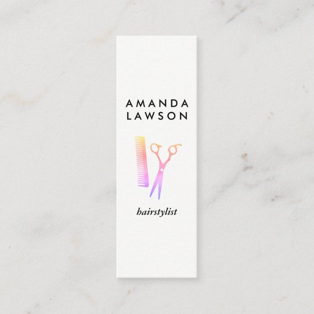 Hairstylist Chic Colourful Shears and Comb Mini Business Card (Front)