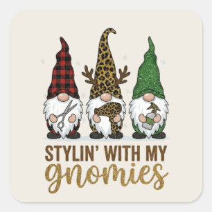 Hairstylist Christmas Stylin With My Gnomies Salon Square Sticker
