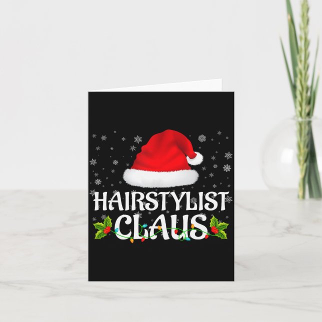 Hairstylist Claus Christmas Lights Pajama Family M Card (Front)