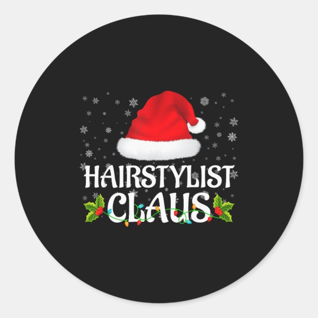 Hairstylist Claus Christmas Lights Pajama Family M Classic Round Sticker (Front)