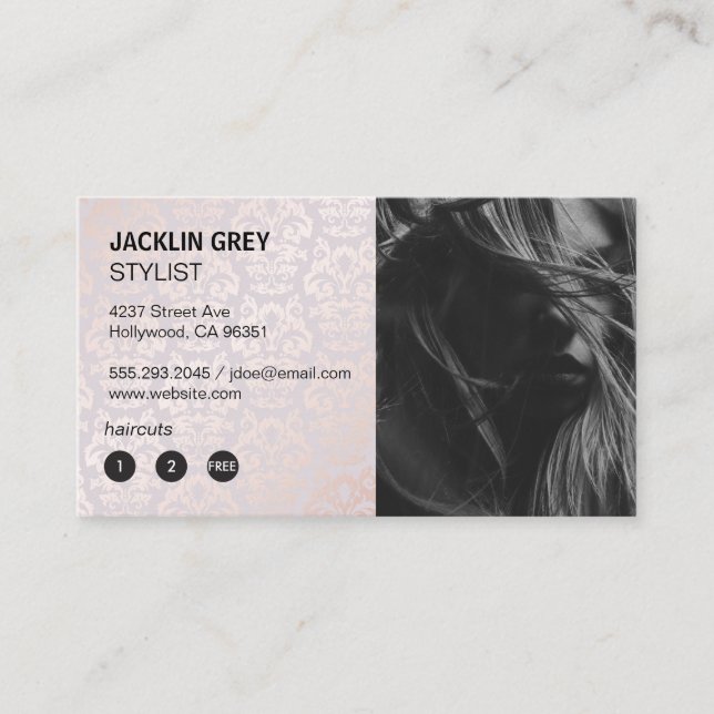 Hairstylist | Damask Chic Pattern Loyalty Card (Front)