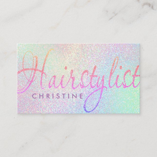 hairstylist faux iridescent glitter appointment card (Front)