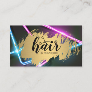Hairstylist Gold Brushed   Neon Lights Business Card