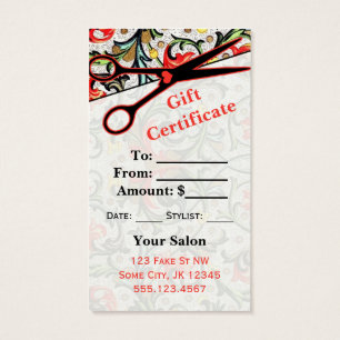 hairstylist hair stylist gift card certificate