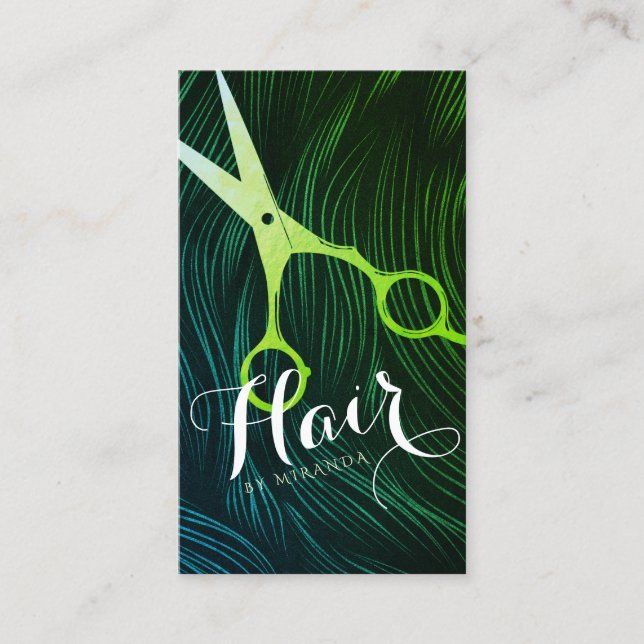 Hairstylist Hairdresser Beauty Green Gold Scissors Appointment Card (Front)