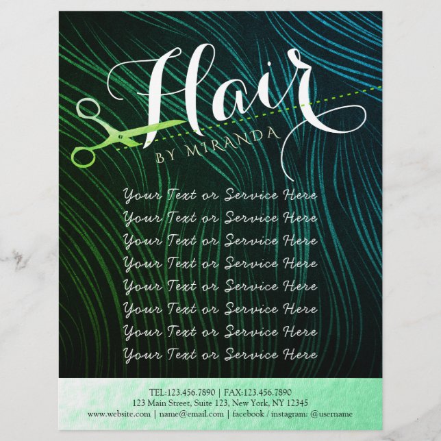 Hairstylist Hairdresser Beauty Green Gold Scissors Flyer (Front)