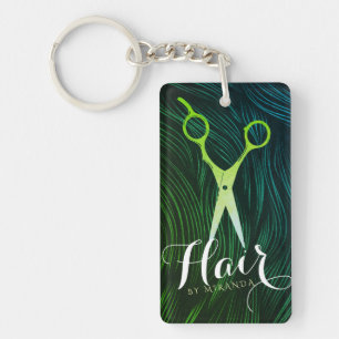 Hairstylist Hairdresser Beauty Green Gold Scissors Key Ring