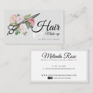 Hairstylist Makeup Artist Grey Floral Elegant Business Card