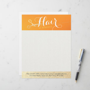 Hairstylist Makeup Salon Chic Orange Gold Scissors Custom Letterhead
