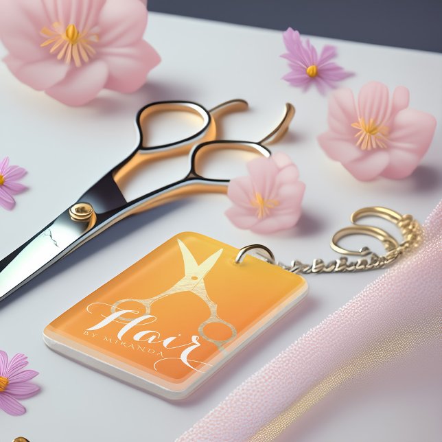 Hairstylist Makeup Salon Chic Orange Gold Scissors Key Ring (Creator Uploaded)