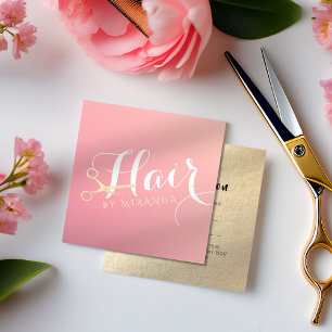 Hairstylist Makeup Salon Modern Pink Gold Scissors Appointment Card
