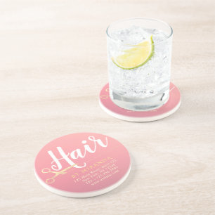 Hairstylist Makeup Salon Modern Pink Gold Scissors Coaster