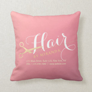 Hairstylist Makeup Salon Modern Pink Gold Scissors Cushion