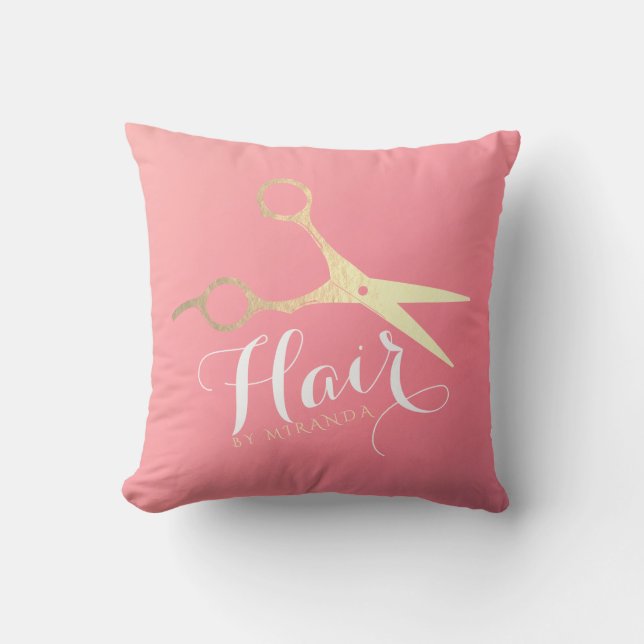 Hairstylist Makeup Salon Modern Pink Gold Scissors Cushion (Front)
