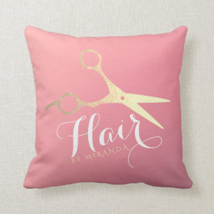 Hairstylist Makeup Salon Modern Pink Gold Scissors Cushion