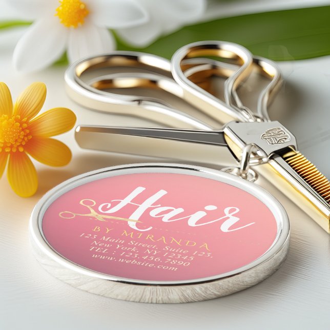 Hairstylist Makeup Salon Modern Pink Gold Scissors Key Ring (Creator Uploaded)