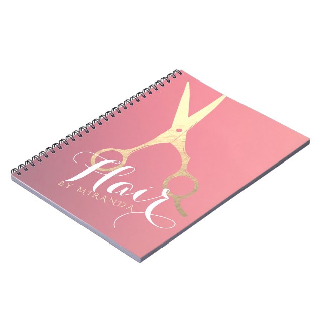 Hairstylist Makeup Salon Modern Pink Gold Scissors Notebook (Left Side)