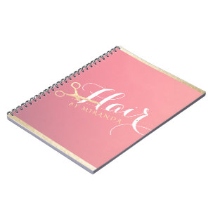 Hairstylist Makeup Salon Modern Pink Gold Scissors Notebook