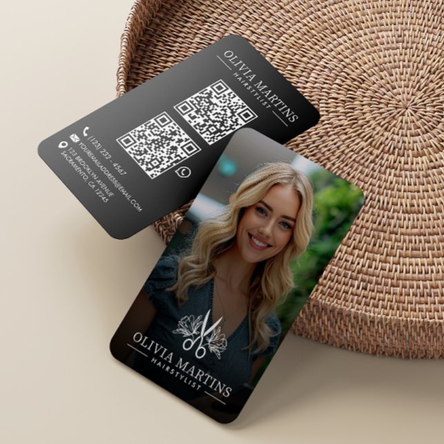Hairstylist Modern Photo QR Code Business Card (Creator Uploaded)