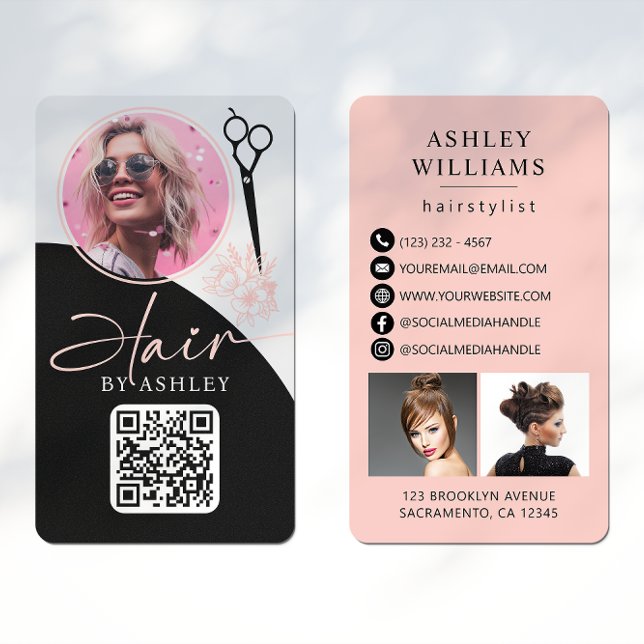 Hairstylist Modern QR Code Photo Business Card (Creator Uploaded)