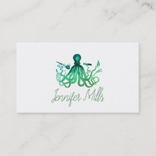 hairstylist octopus hair stylist punk vintage blue business card