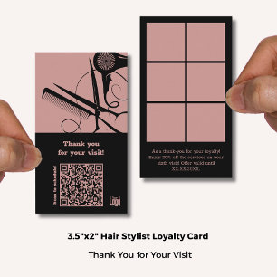 Hairstylist Pink & Black Logo & QR - Thank You Loyalty Card