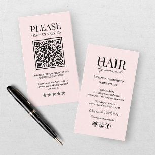 Hairstylist Pink Blush Leave A Review Business Card