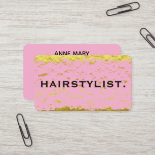 Hairstylist Pink Rose Gold Black Rustic Abstract Business Card