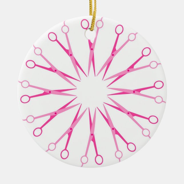 Hairstylist Pink Shears Wreath Christmas Ornament (Front)