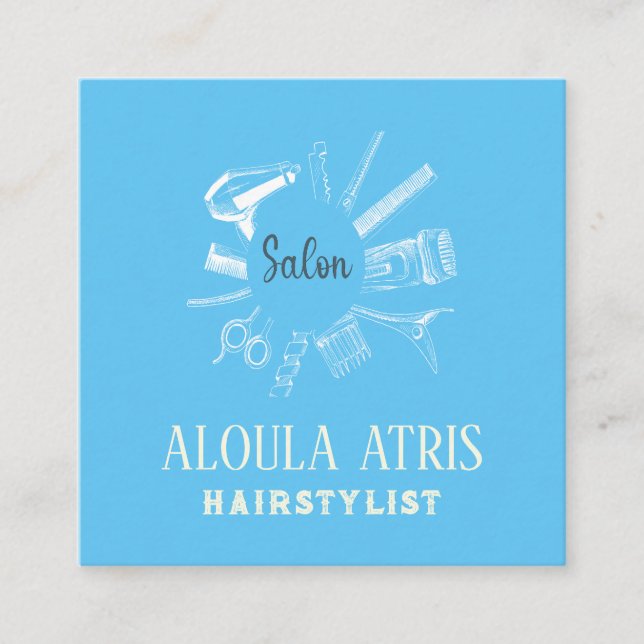 HairStylist Professional hairdress Salon Sage Blue Square Business Card (Front)