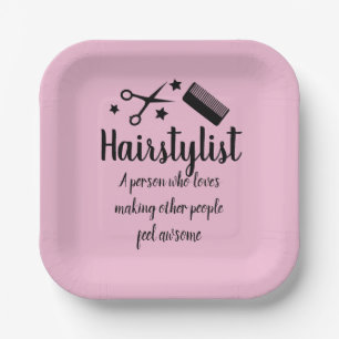Hairstylist Quote Funny Hairdresser Pink Party  Paper Plate