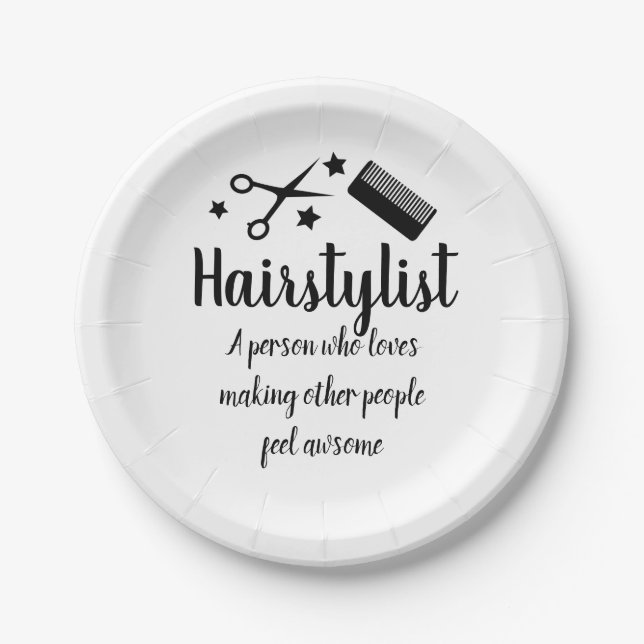 Hairstylist Quote Funny Hairdresser Stars Party Paper Plate (Front)