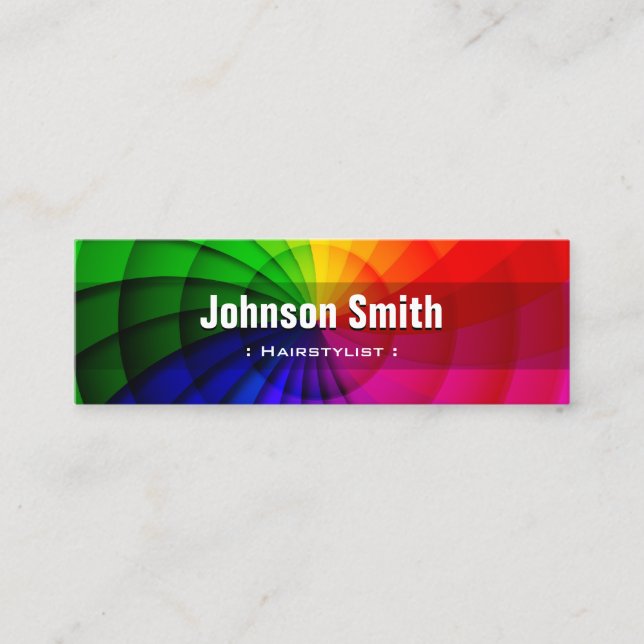 Hairstylist - Radial Rainbow Colours Mini Business Card (Front)