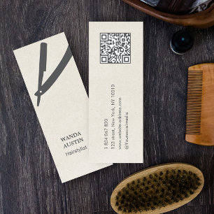Hairstylist Razor Biege Rustic Kraft QR Code Mini Business Card