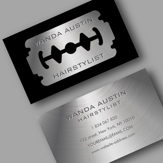 Hairstylist Razor Blade Metallic Stainless  Business Card (Creator Uploaded)