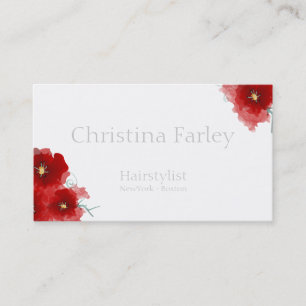 Hairstylist Red Flowers Light Grey Information Business Card