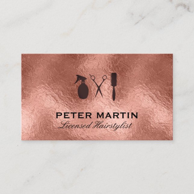 Hairstylist | Rose Gold Foil Background Business Card (Front)