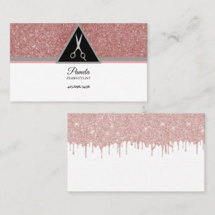 Hairstylist Rose Gold Glitter & Marble Scissors  Business Card