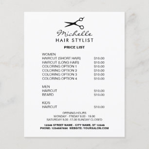 Hairstylist salon barber shop price list promo flyer