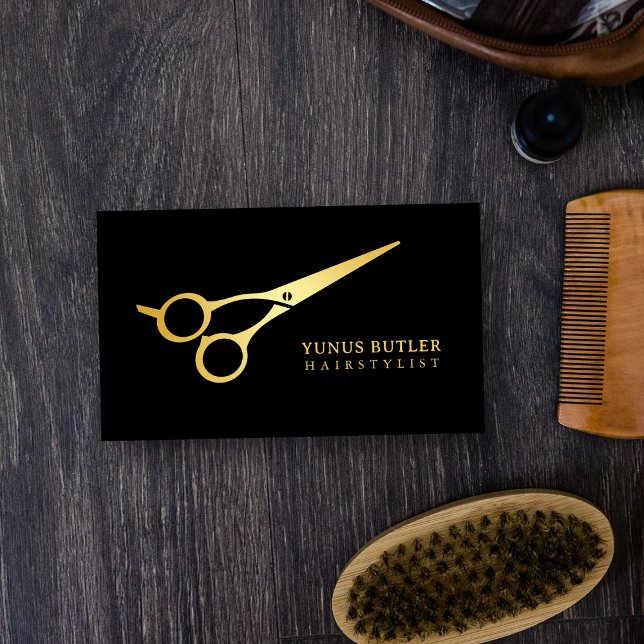 Hairstylist Scissor Black And Gold Business Card (Creator Uploaded)