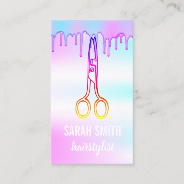 hairstylist scissors holographic modern business card (Front)
