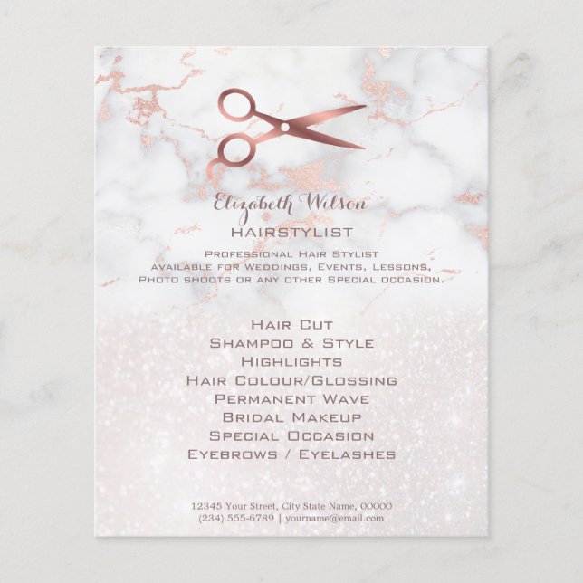 hairstylist scissors on pink marble flyer (Front)