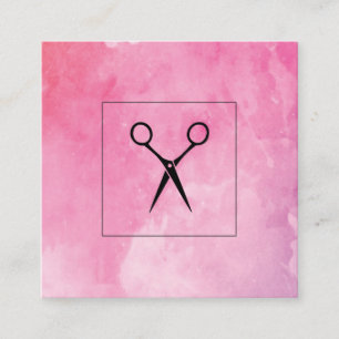 Hairstylist Shears Pink Watercolor Square Business Card