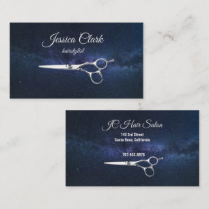 Hairstylist Silver Scissors on Royal Blue Sky Busi Business Card
